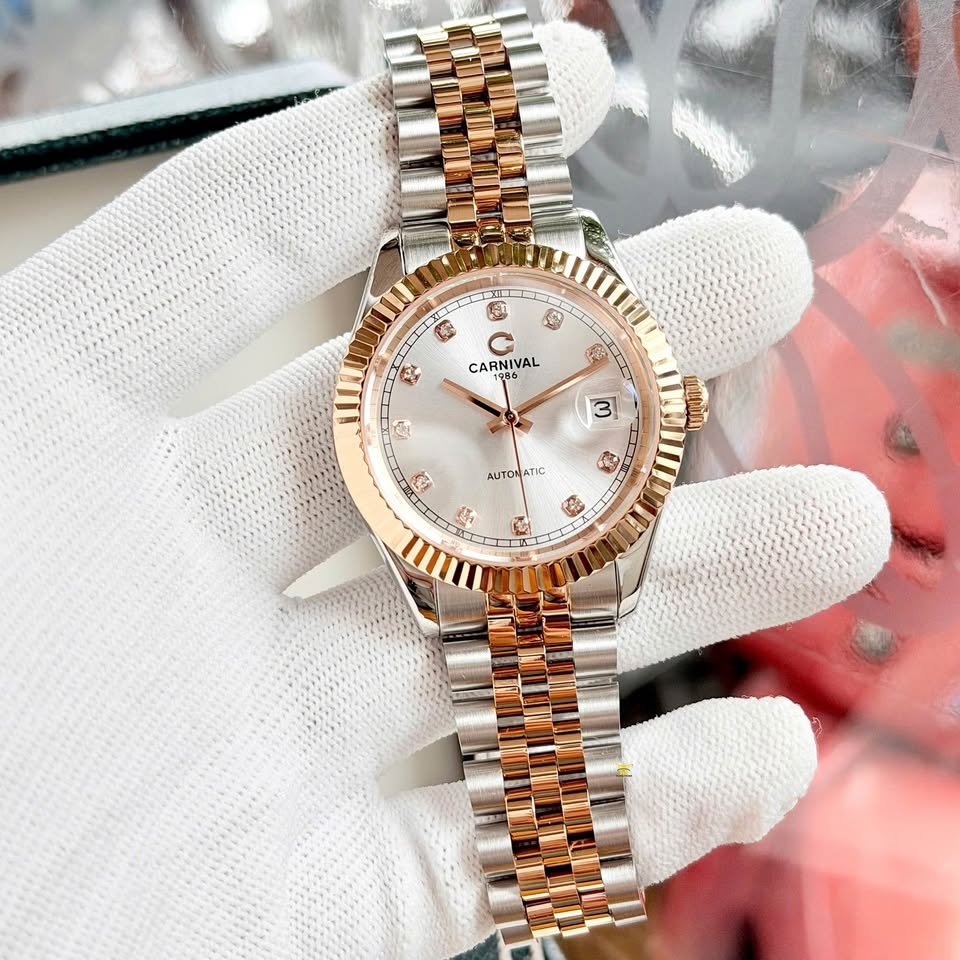 Đồng Hồ Nam Carnival 8250G-CH-T Automatic Dây Demi Vàng Hồng Mặt Trắng Size 38mm
