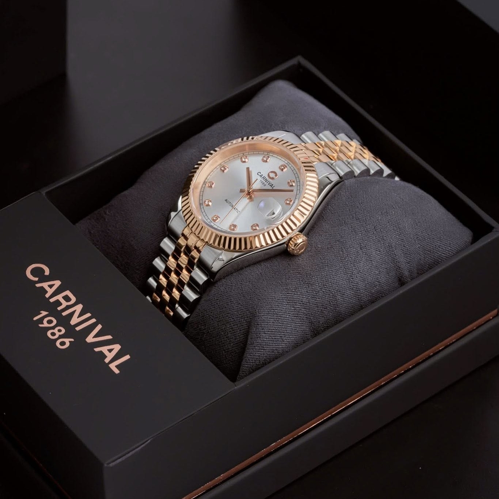 Đồng Hồ Nam Carnival 8250G-CH-T Automatic Dây Demi Vàng Hồng Mặt Trắng Size 38mm
