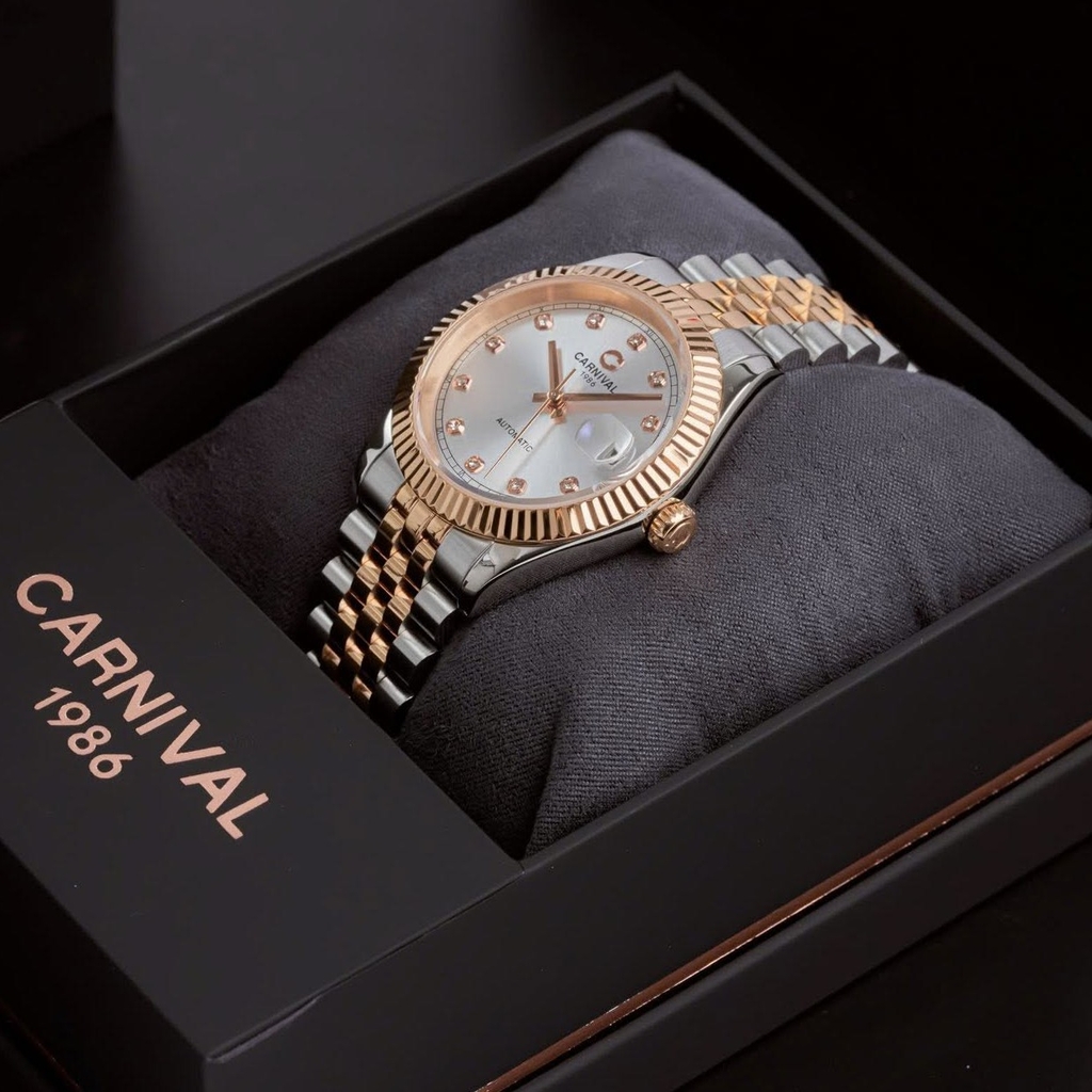 Đồng Hồ Nam Carnival 8250G-CH-T Automatic Dây Demi Vàng Hồng Mặt Trắng Size 38mm