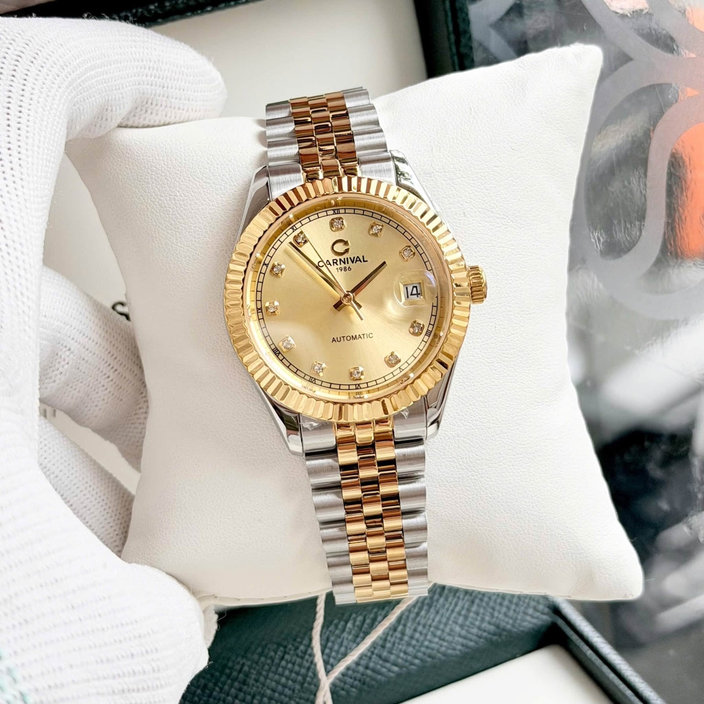 Đồng Hồ Nam Carnival 8250G-CV-V Automatic Dây Thép Demi Vàng Mặt Vàng Size 38mm