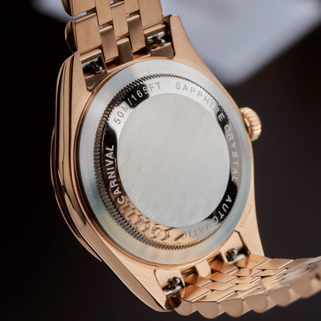 Đồng Hồ Nam Carnival 8250G-VH-D Automatic Dây Thép Màu Vàng Hồng Mặt Đen Size 38mm