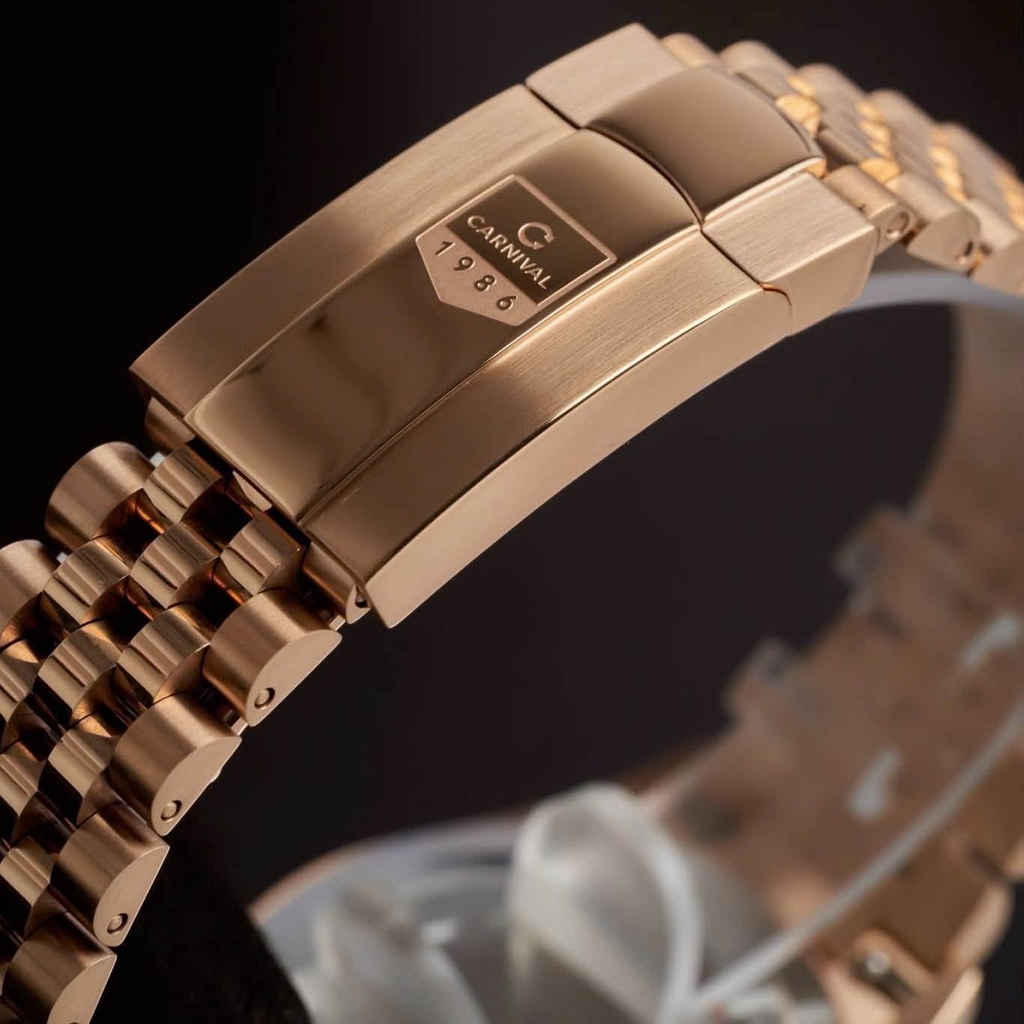 Đồng Hồ Nam Carnival 8250G-VH-T Automatic Dây Thép Màu Vàng Hồng Mặt Trắng Size 38mm