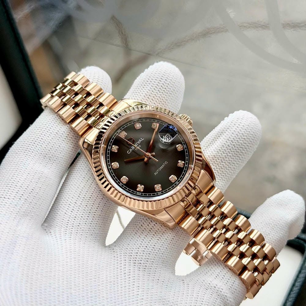 Đồng Hồ Nam Carnival 8250G-VH-TX Automatic Dây Thép Màu Vàng Hồng Mặt Xám Size 38mm