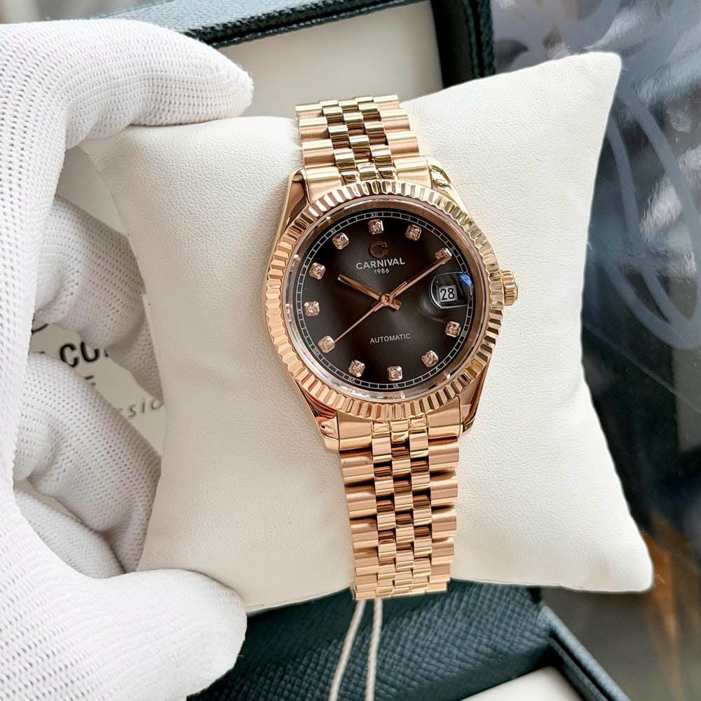 Đồng Hồ Nam Carnival 8250G-VH-TX Automatic Dây Thép Màu Vàng Hồng Mặt Xám Size 38mm