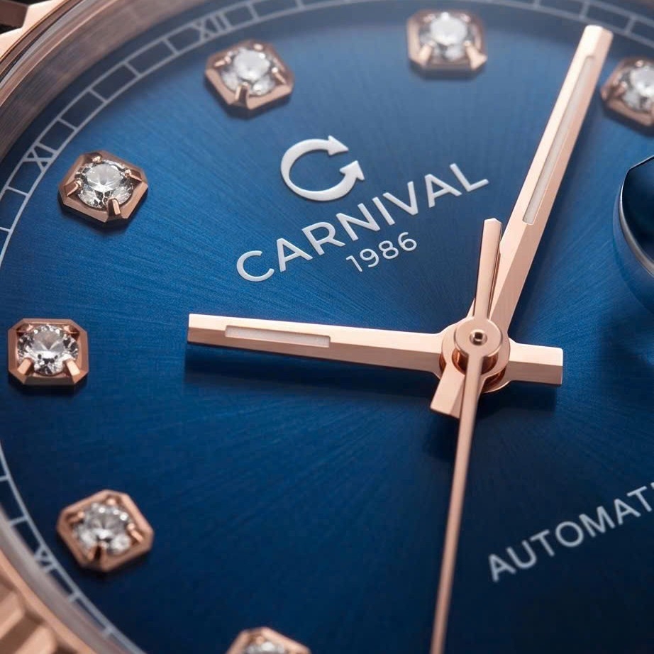 Đồng Hồ Nam Carnival 8250G-VH-X Automatic Dây Thép Màu Vàng Hồng Mặt Xanh Dương Size 38mm