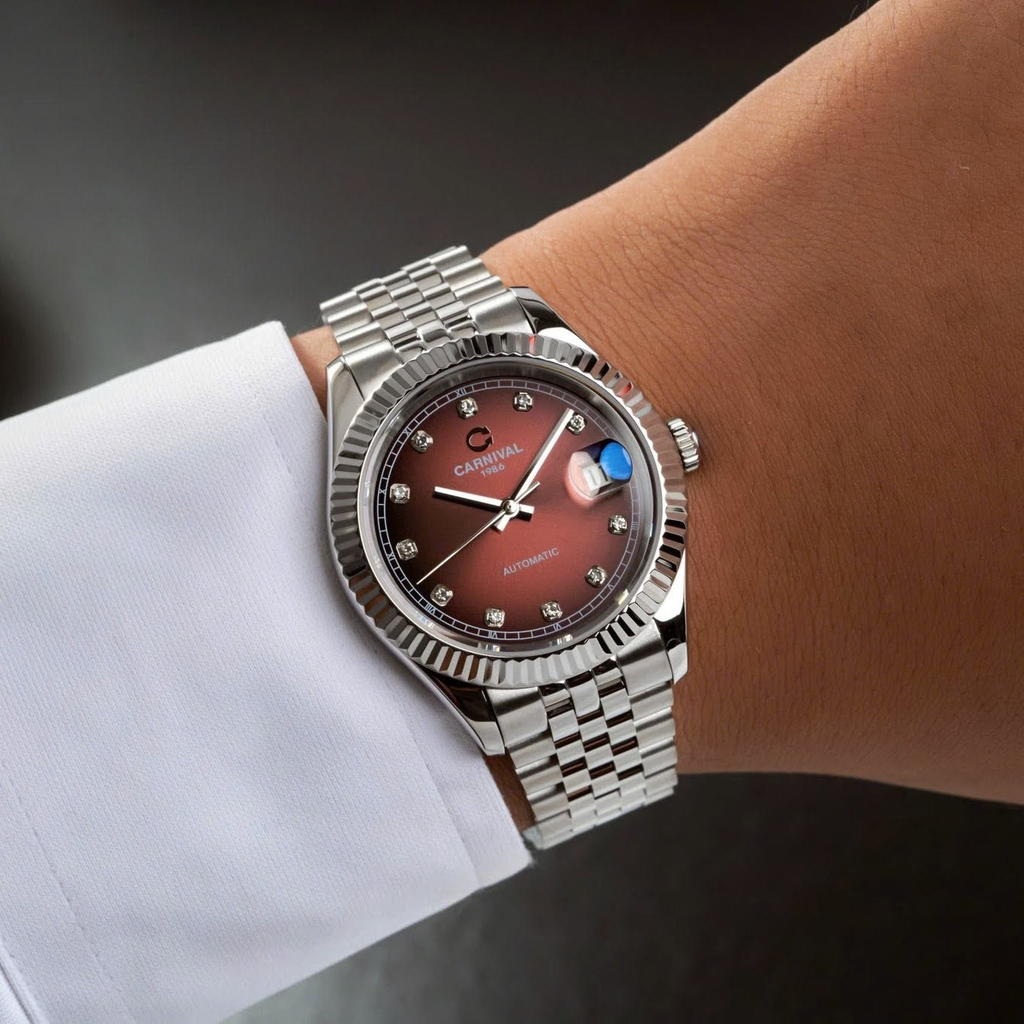 Đồng Hồ Nam Carnival 8250G-VT-N Automatic Dây Thép Bạc Mặt Nâu Socola Size 38mm