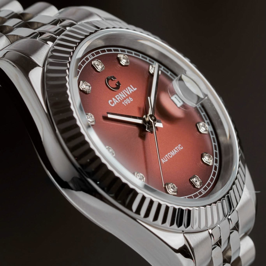 Đồng Hồ Nam Carnival 8250G-VT-N Automatic Dây Thép Bạc Mặt Nâu Socola Size 38mm