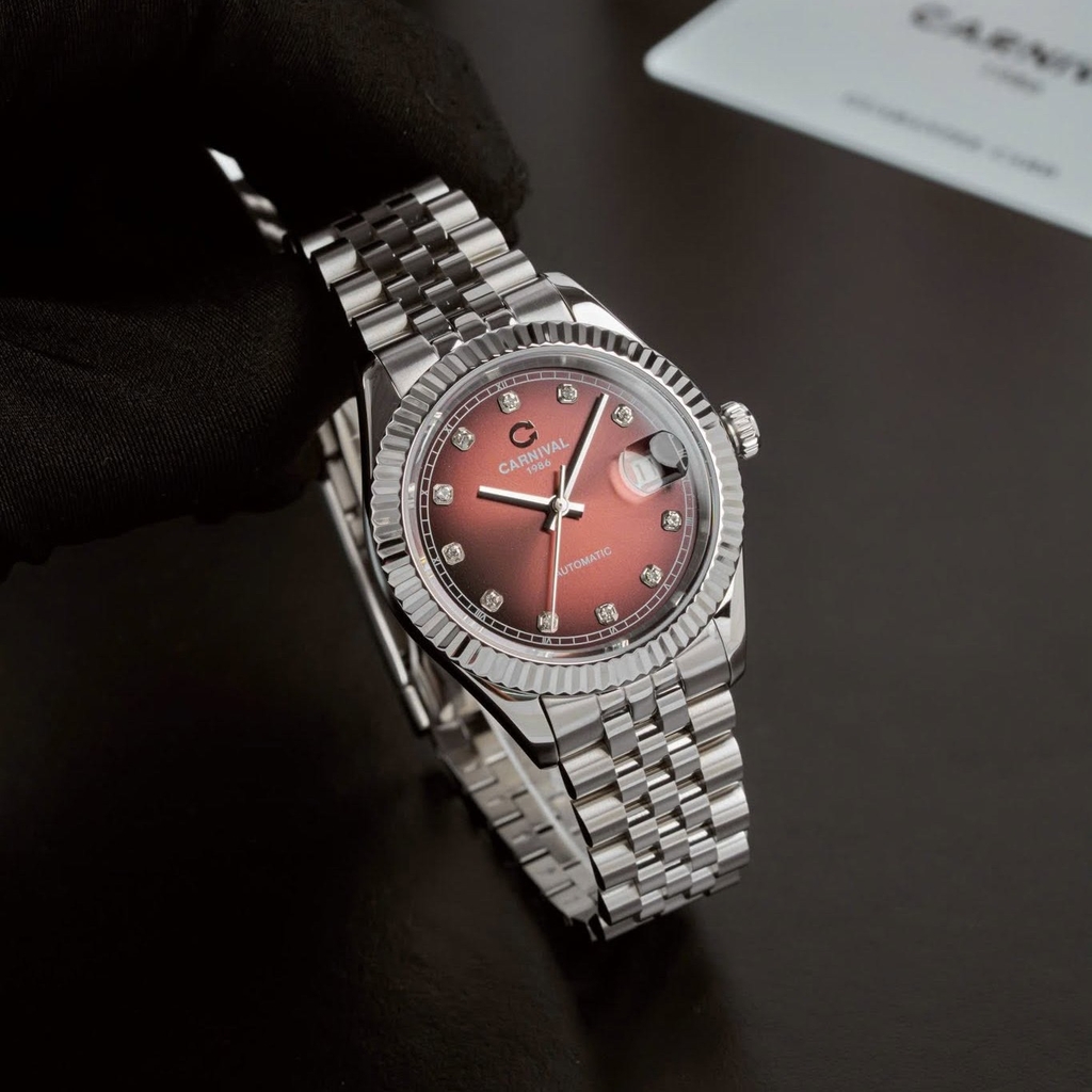 Đồng Hồ Nam Carnival 8250G-VT-N Automatic Dây Thép Bạc Mặt Nâu Socola Size 38mm