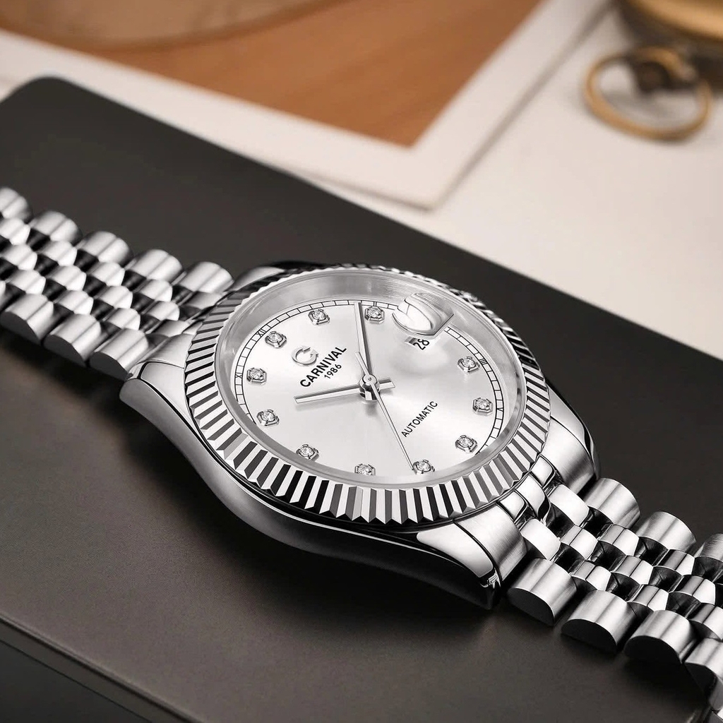 Đồng Hồ Nam Carnival 8250G-VT-T Automatic Dây Thép Bạc Mặt Trắng Size 38mm