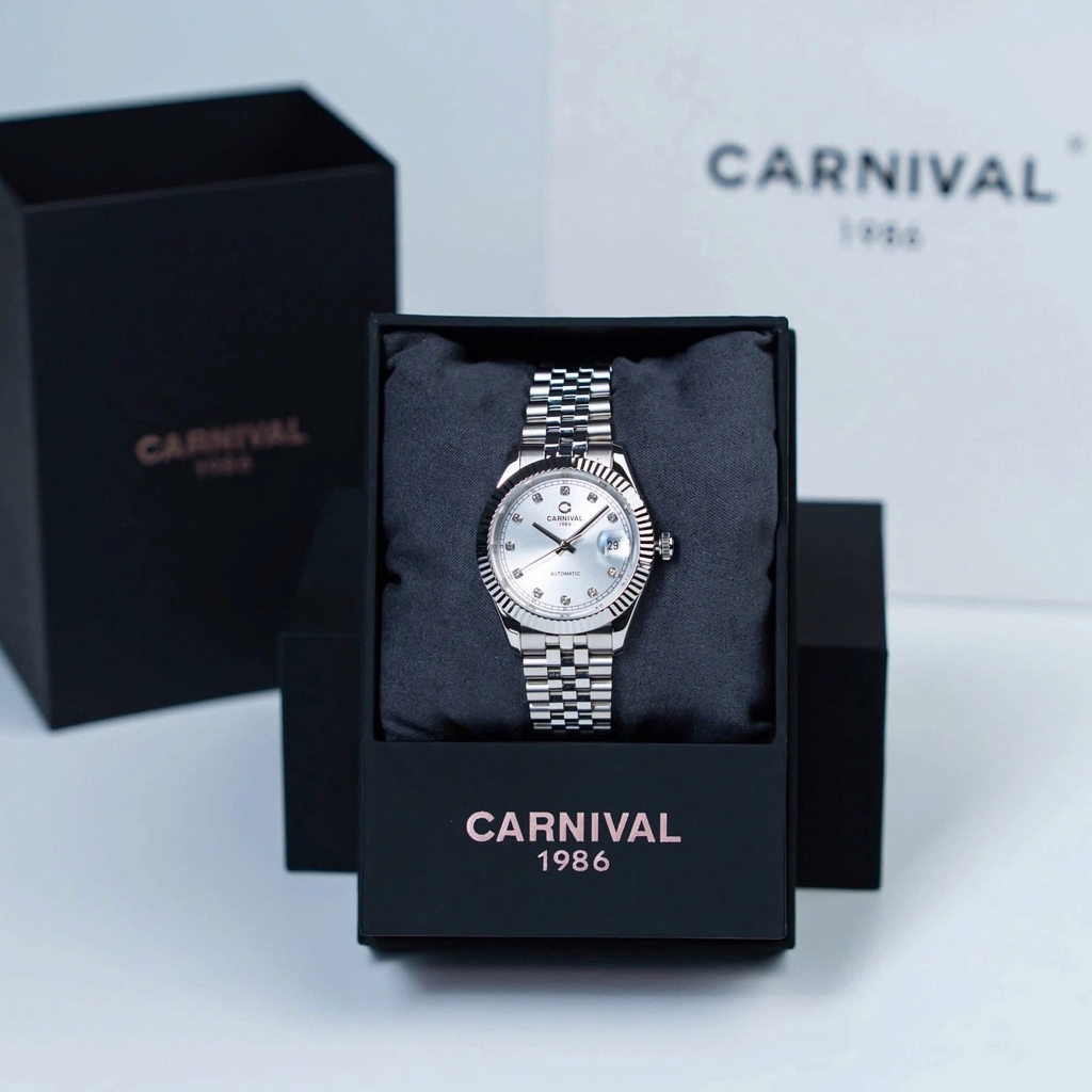 Đồng Hồ Nam Carnival 8250G-VT-T Automatic Dây Thép Bạc Mặt Trắng Size 38mm