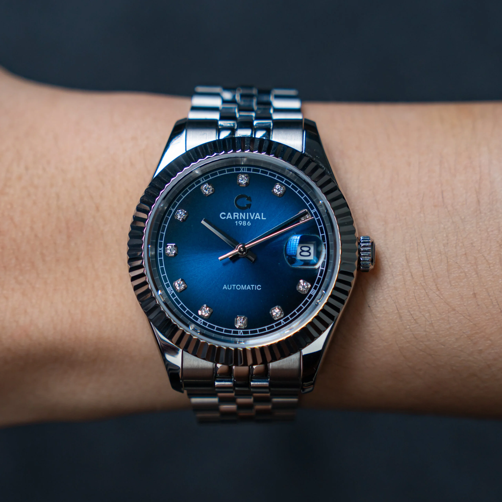 Đồng Hồ Nam Carnival 8250G-VT-X Automatic Dây Thép Bạc Mặt Xanh Dương Size 38mm