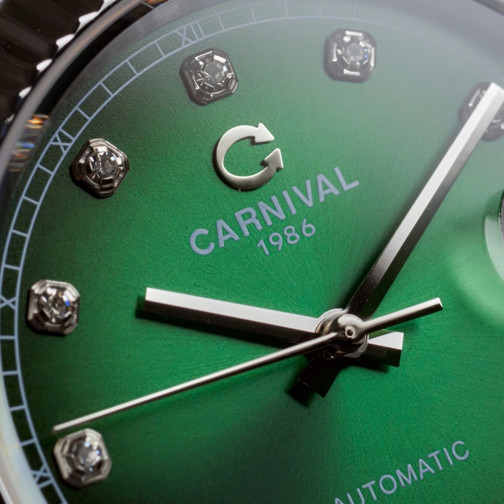 Đồng Hồ Nam Carnival 8250G-VT-XL Automatic Dây Thép Bạc Mặt Xanh Lá Size 38mm