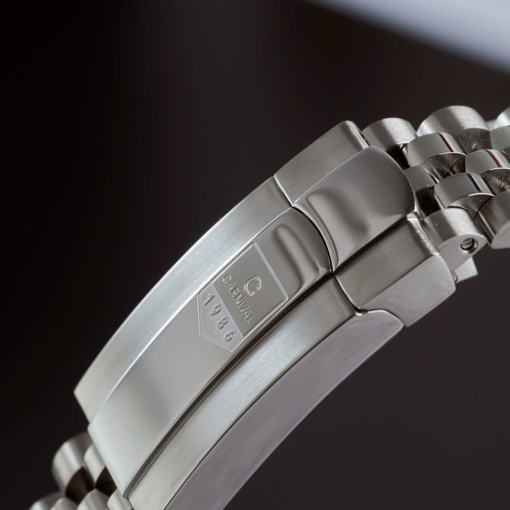 Đồng Hồ Nam Carnival 8250G-VT-DK Automatic Dây Thép Bạc Mặt Xà Cừ Xám Đen Size 38mm