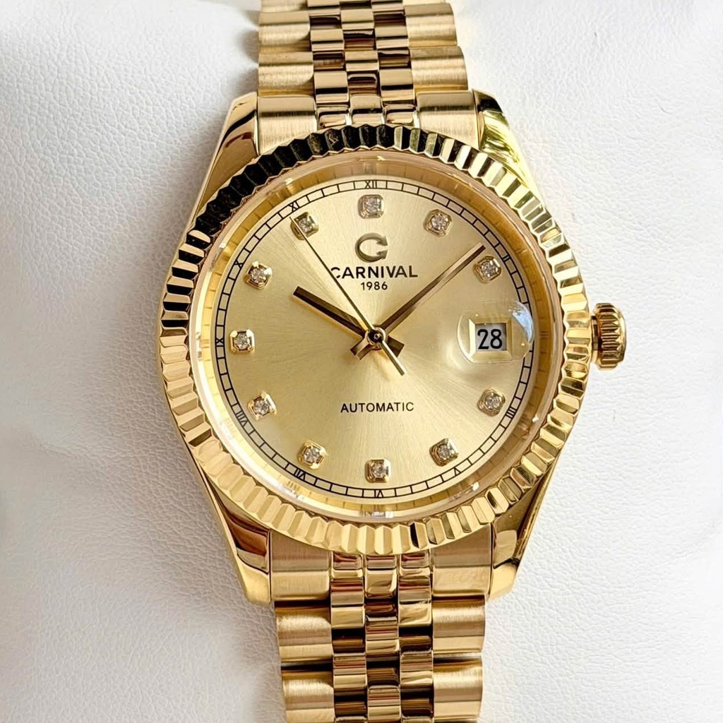 Đồng Hồ Nam Carnival 8250G-VV-V Automatic Dây Thép Vàng Mặt Vàng Size 38mm