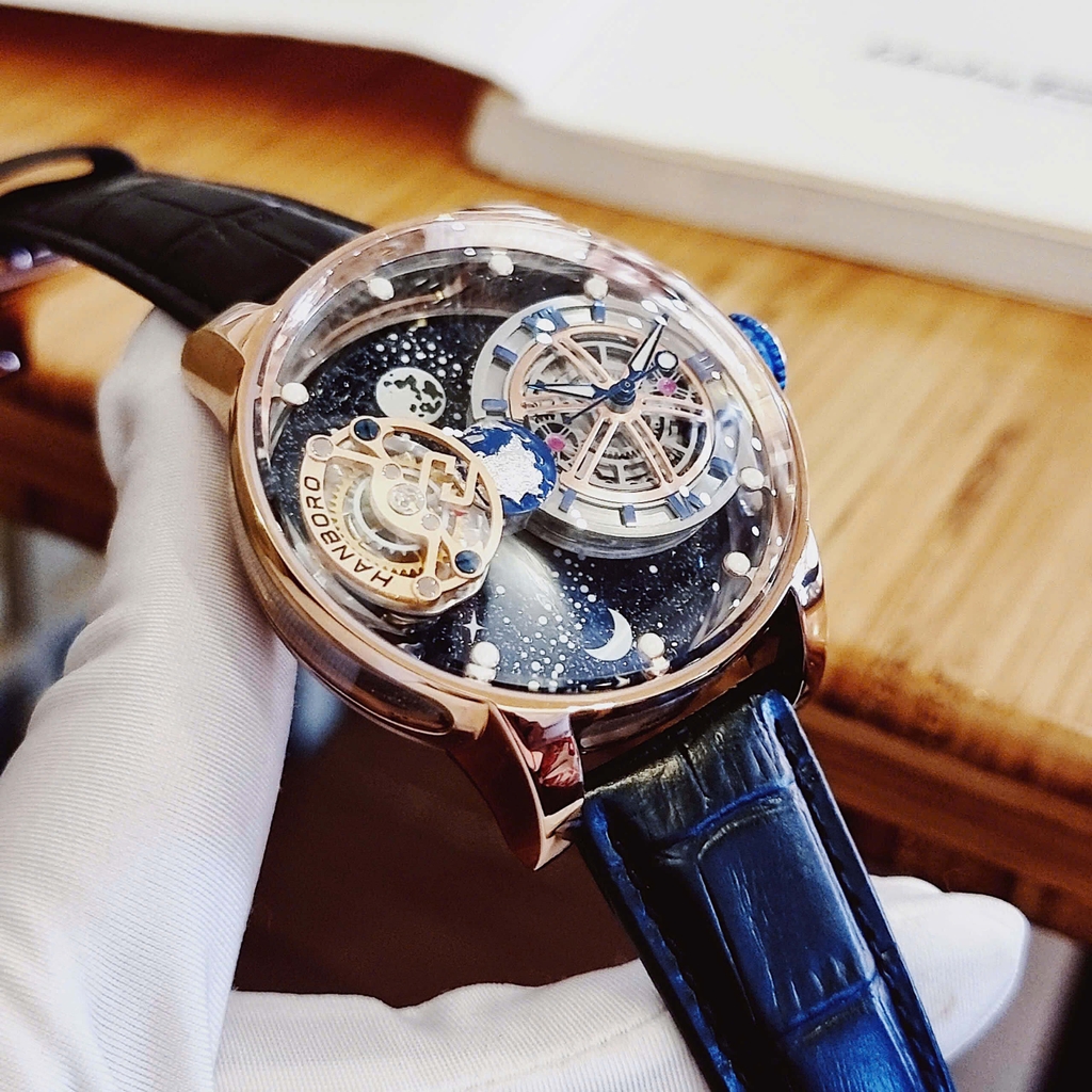 Đồng Hồ Nam Hanboro Automatic Dây Da Đen Vỏ Rose Size 43mm Hanboro Sky 1008 Automatic