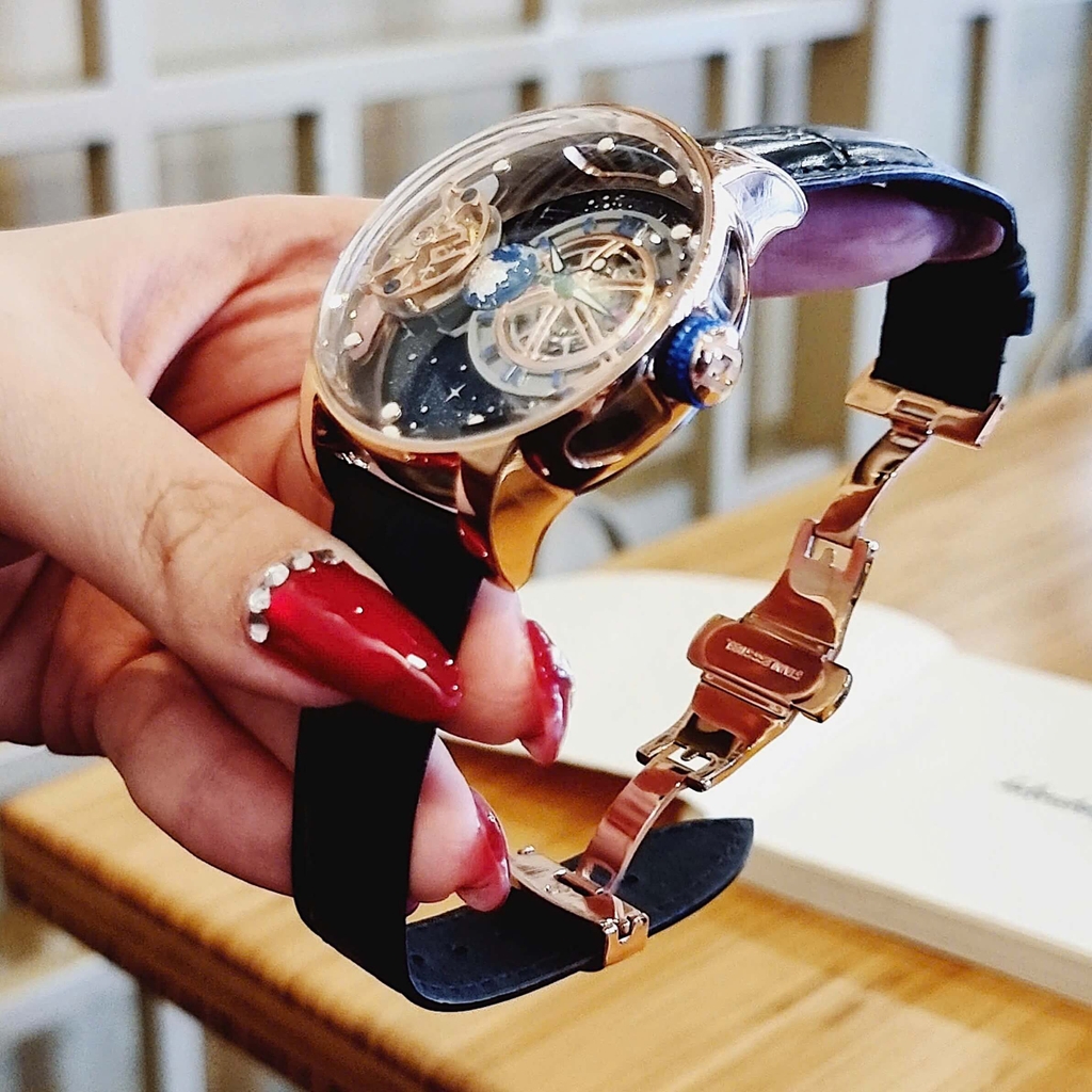 Đồng Hồ Nam Hanboro Automatic Dây Da Đen Vỏ Rose Size 43mm Hanboro Sky 1008 Automatic