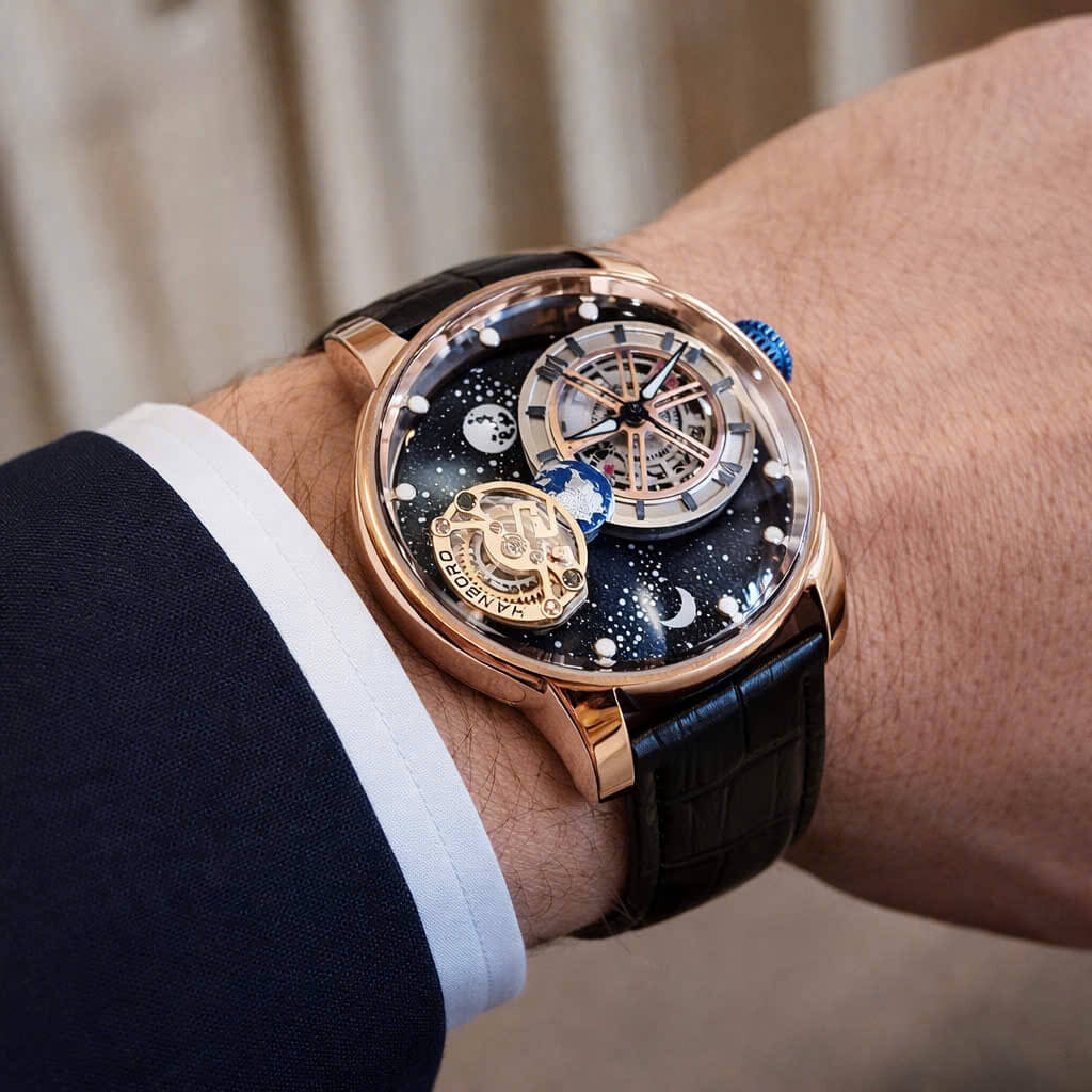 Đồng Hồ Nam Hanboro Automatic Dây Da Đen Vỏ Rose Size 43mm Hanboro Sky 1008 Automatic