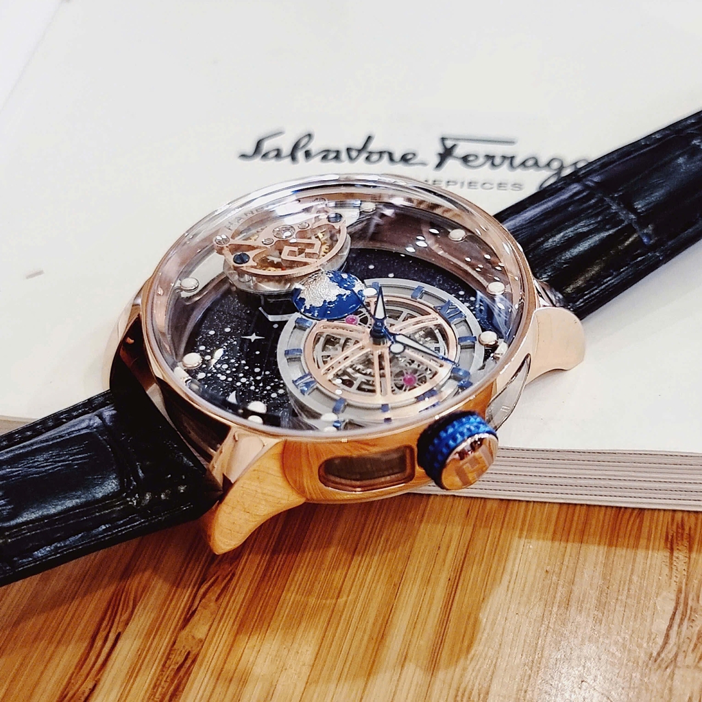Đồng Hồ Nam Hanboro Automatic Dây Da Đen Vỏ Rose Size 43mm Hanboro Sky 1008 Automatic