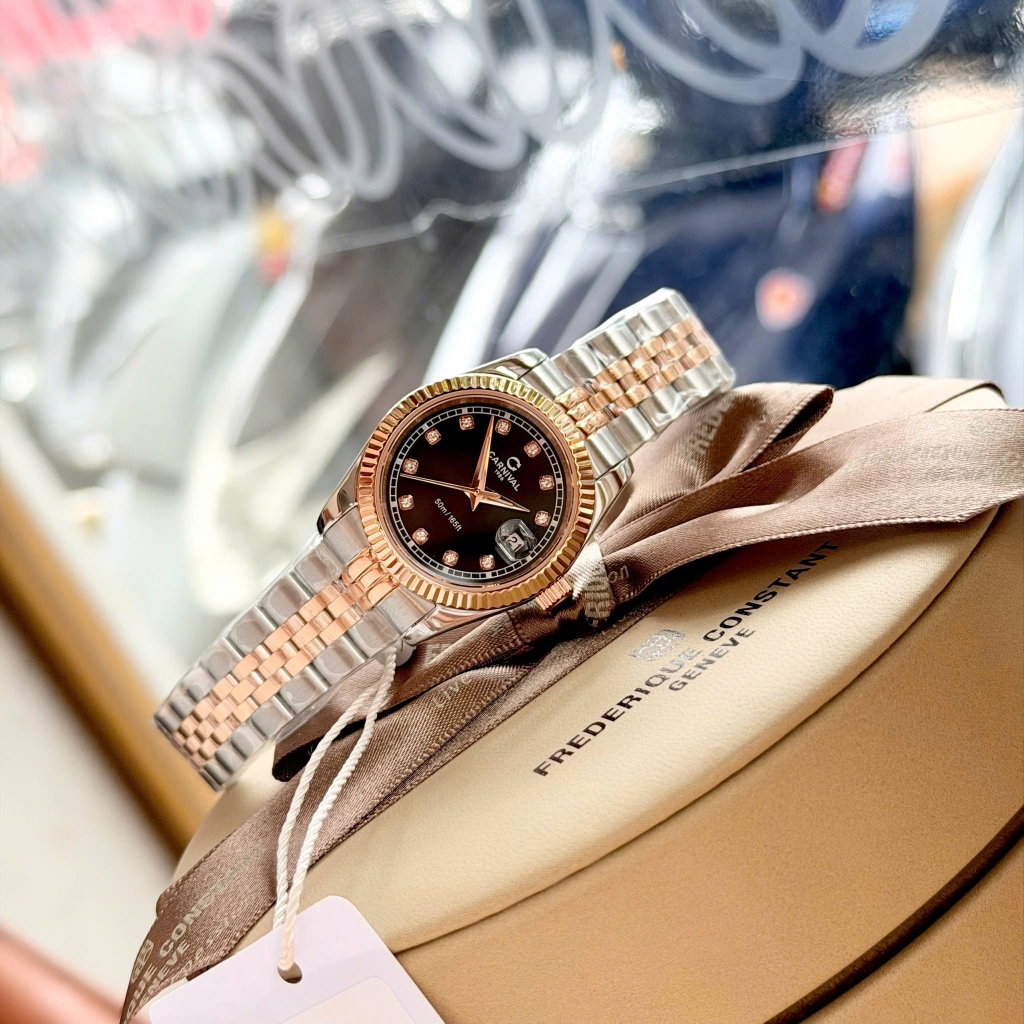 Đồng Hồ Nữ Carnival 8131L-CH-D Demi Vàng Hồng Mặt Đen Size 30mm Quartz Japan