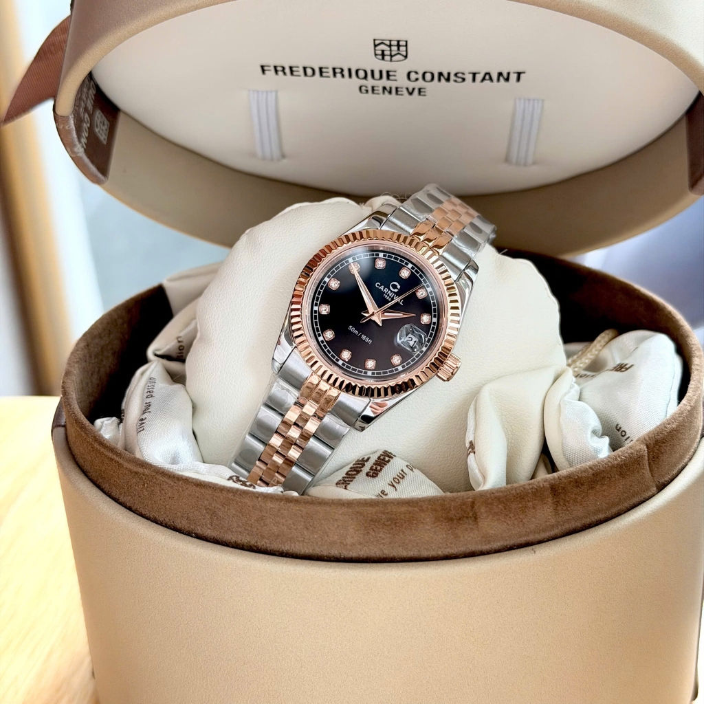 Đồng Hồ Nữ Carnival 8131L-CH-D Demi Vàng Hồng Mặt Đen Size 30mm Quartz Japan