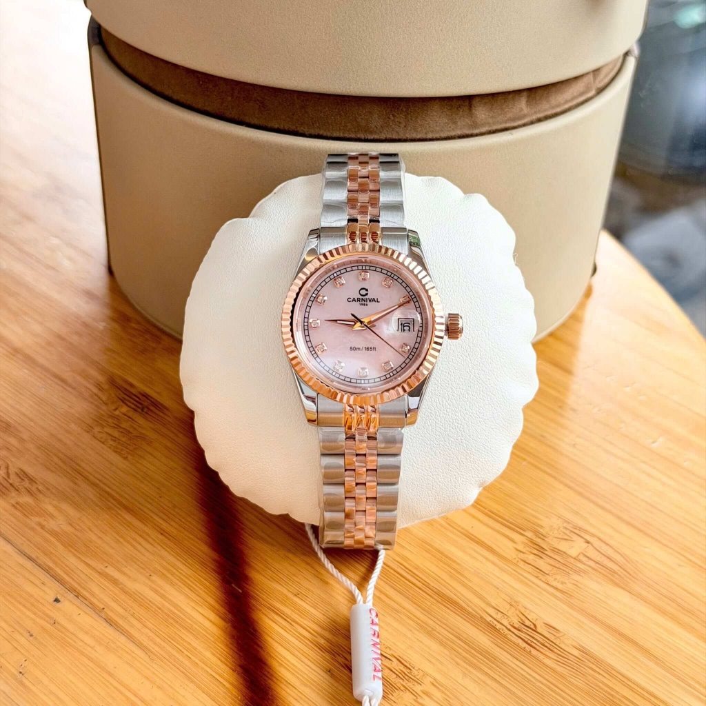 Đồng Hồ Nữ Carnival 8131L-CH-HK Demi Vàng Hồng Mặt Xà Cừ Hồng Size 30mm Quartz Japan