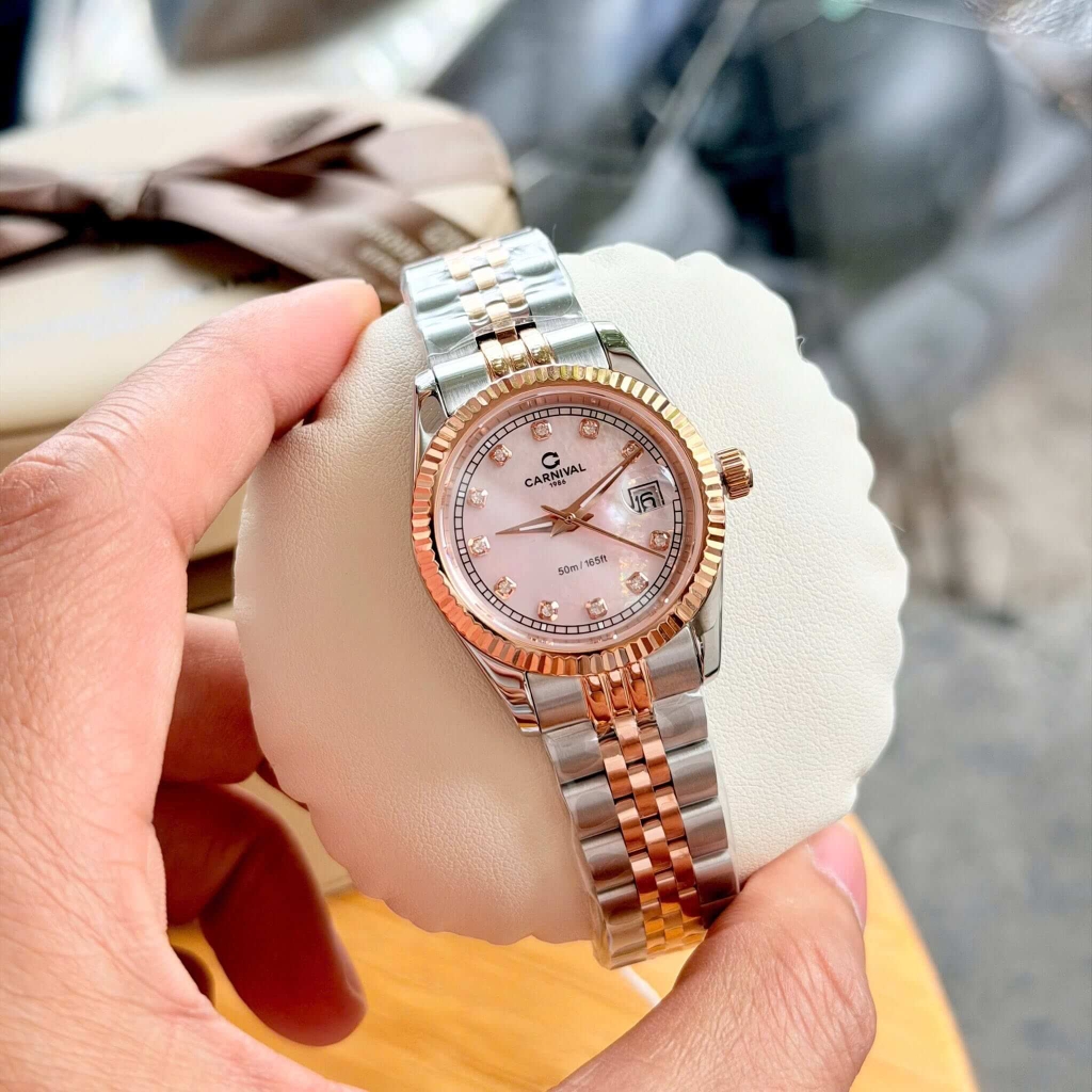 Đồng Hồ Nữ Carnival 8131L-CH-HK Demi Vàng Hồng Mặt Xà Cừ Hồng Size 30mm Quartz Japan