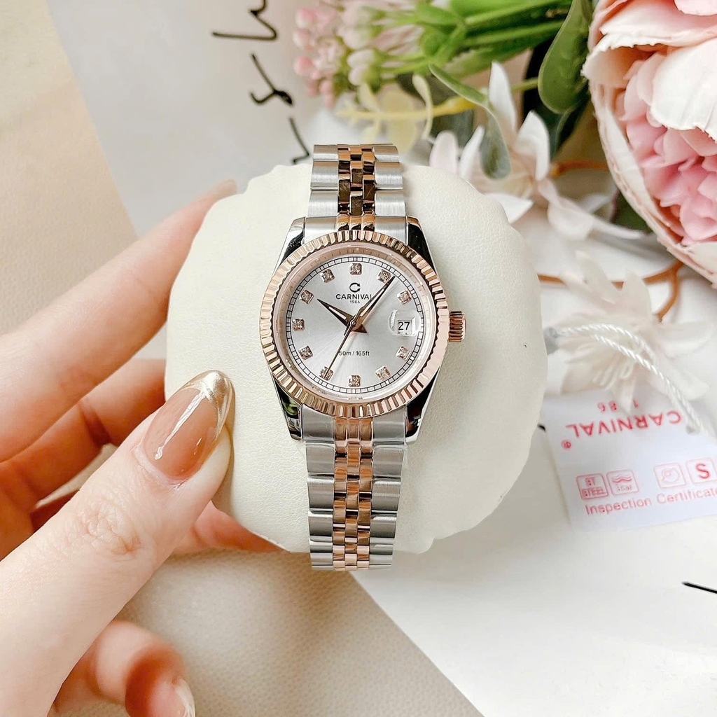 Đồng Hồ Nữ Carnival 8131L-CH-T Demi Vàng Hồng Mặt Trắng Size 30mm Quartz Japan