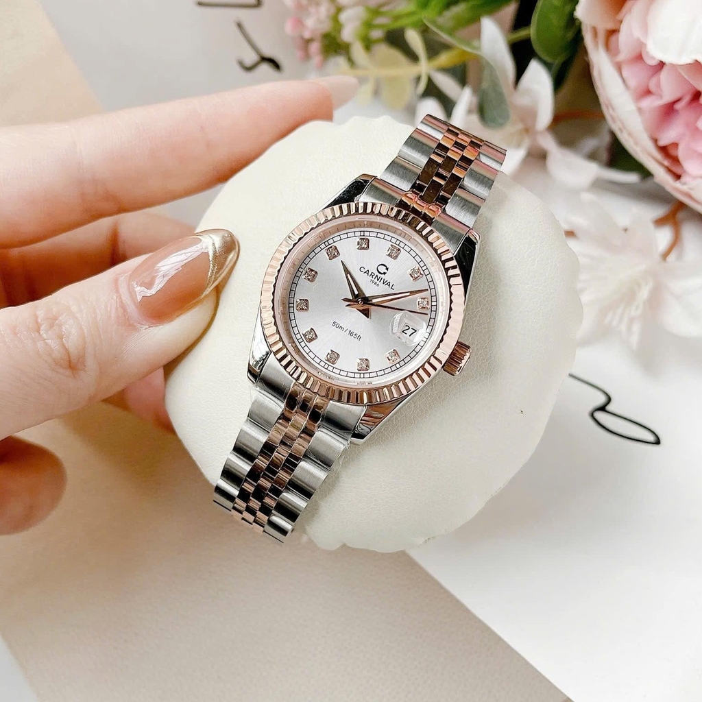 Đồng Hồ Nữ Carnival 8131L-CH-T Demi Vàng Hồng Mặt Trắng Size 30mm Quartz Japan