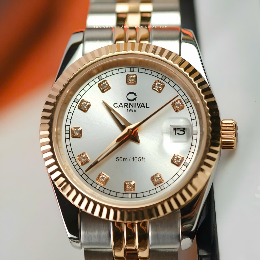 Đồng Hồ Nữ Carnival 8131L-CH-T Demi Vàng Hồng Mặt Trắng Size 30mm Quartz Japan