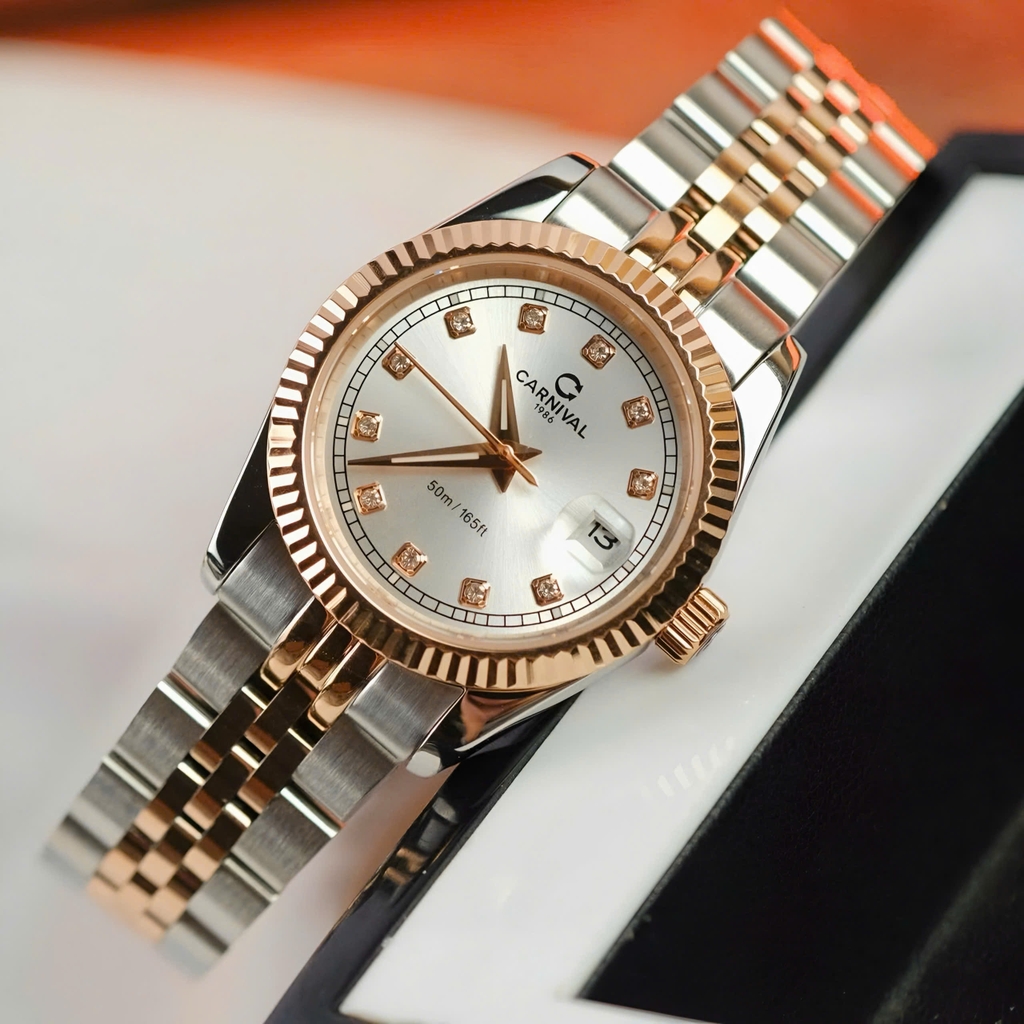 Đồng Hồ Nữ Carnival 8131L-CH-T Demi Vàng Hồng Mặt Trắng Size 30mm Quartz Japan