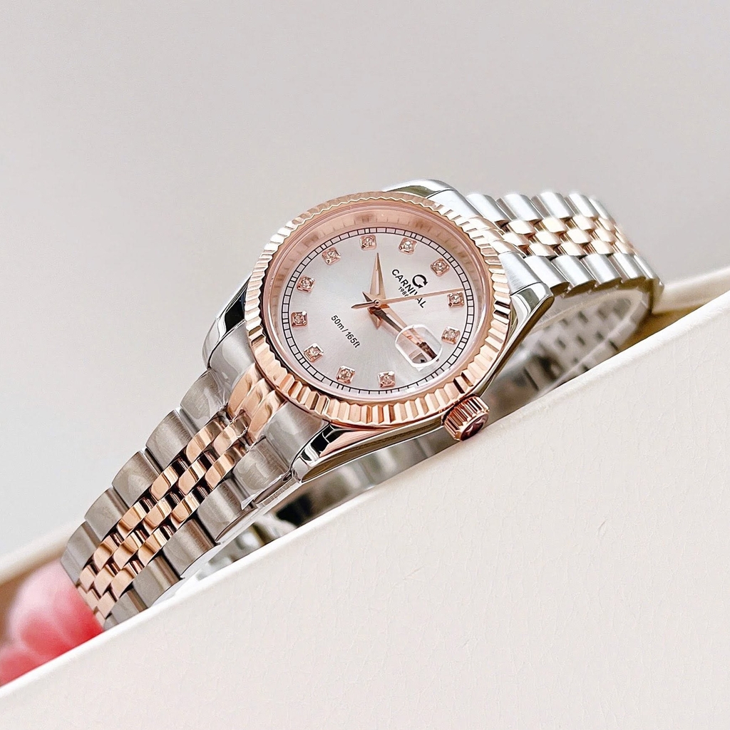 Đồng Hồ Nữ Carnival 8131L-CH-T Demi Vàng Hồng Mặt Trắng Size 30mm Quartz Japan