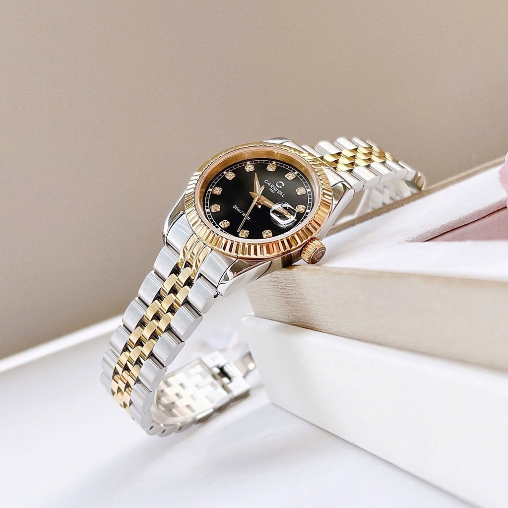 Đồng Hồ Nữ Carnival 8131L-CV-D Demi Vàng Mặt Đen Size 30mm Quartz Japan