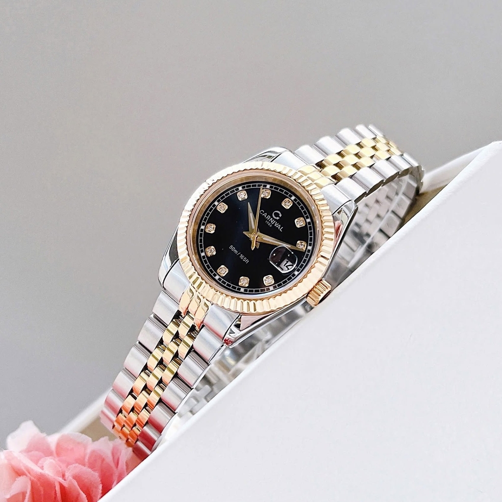 Đồng Hồ Nữ Carnival 8131L-CV-D Demi Vàng Mặt Đen Size 30mm Quartz Japan