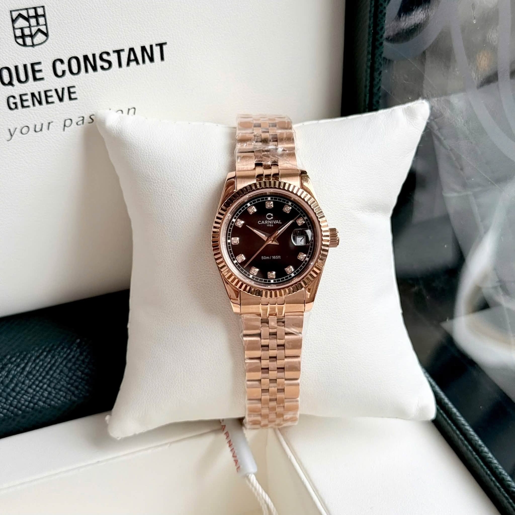 Đồng Hồ Nữ Carnival 8131L-VH-D Dây Thép Vàng Hồng Mặt Đen Size 30mm Quartz Japan