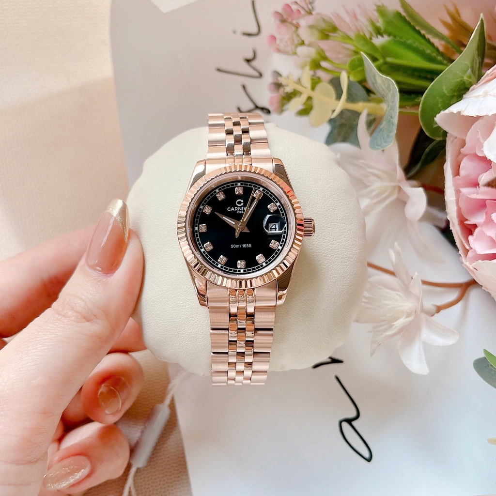 Đồng Hồ Nữ Carnival 8131L-VH-D Dây Thép Vàng Hồng Mặt Đen Size 30mm Quartz Japan
