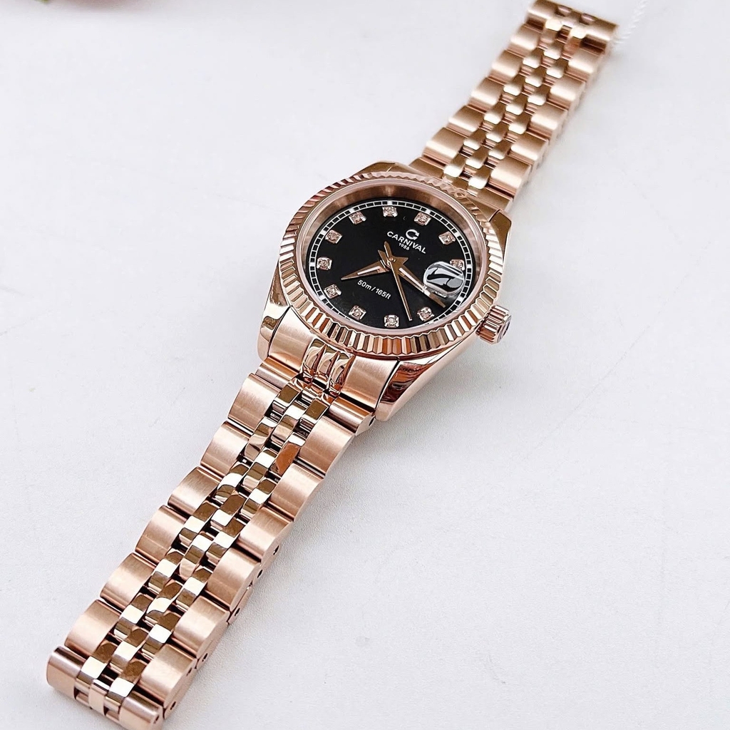 Đồng Hồ Nữ Carnival 8131L-VH-D Dây Thép Vàng Hồng Mặt Đen Size 30mm Quartz Japan