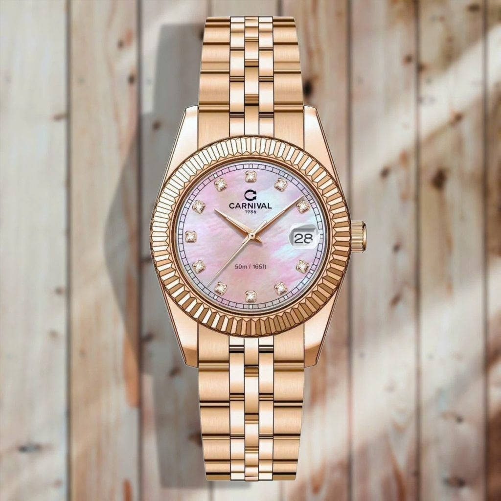 Đồng Hồ Nữ Carnival 8131L-VH-HK Màu Vàng Hồng Mặt Xà Cừ Hồng Size 30mm Quartz Japan