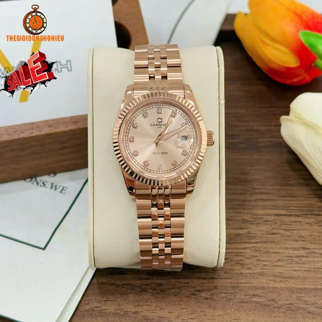 Đồng Hồ Nữ Carnival 8131L-VH-NN Dây Thép Vàng Hồng Mặt Vàng Hồng Size 30mm Quartz Japan