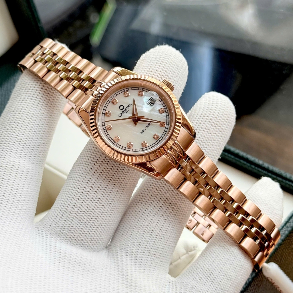 Đồng Hồ Nữ Carnival 8131L-VH-TK Màu Vàng Hồng Mặt Xà Cừ Trắng Size 30mm Quartz Japan