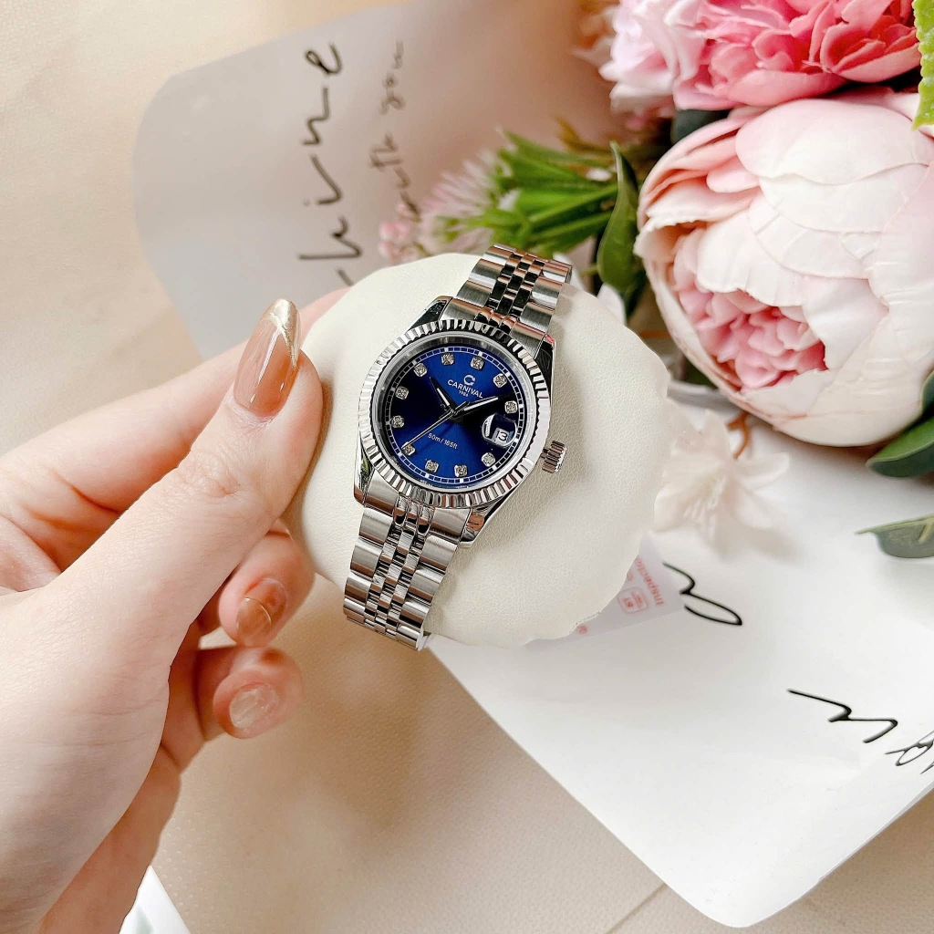 Đồng Hồ Nữ Carnival 8131L-VT-X Dây Thép Bạc Mặt Xanh Dương Size 30mm Quartz Japan