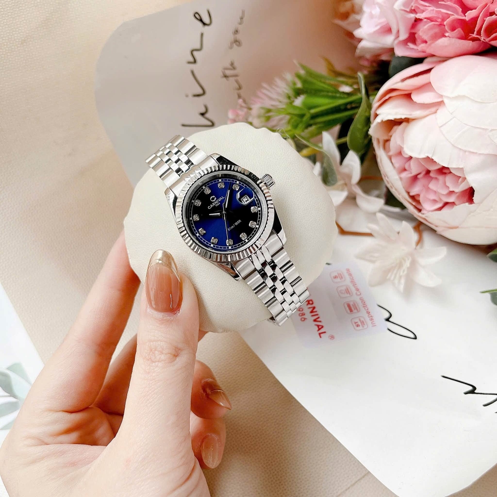 Đồng Hồ Nữ Carnival 8131L-VT-X Dây Thép Bạc Mặt Xanh Dương Size 30mm Quartz Japan