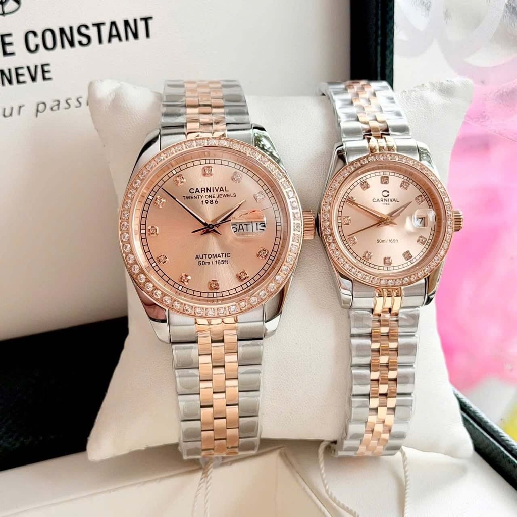 Đồng Hồ Nữ Carnival 8131L2-CH-NN Dây Demi Vàng Hồng Viền Đính Đá Size 31mm Quartz Japan