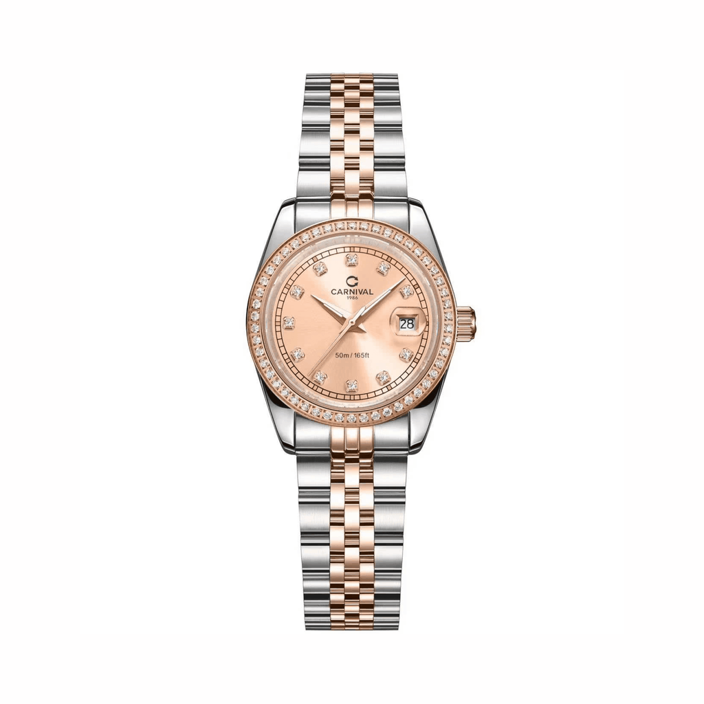 Đồng Hồ Nữ Carnival 8131L2-CH-NN Dây Demi Vàng Hồng Viền Đính Đá Size 31mm Quartz Japan
