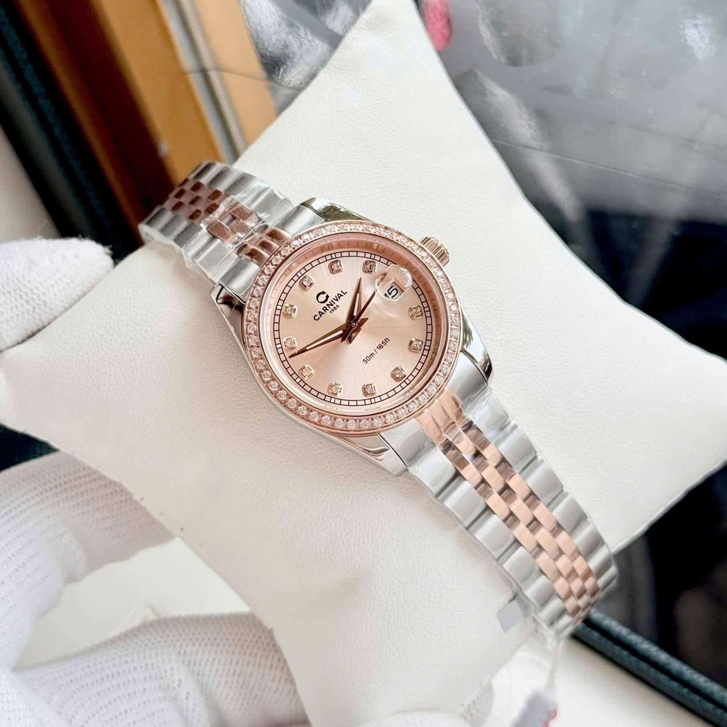 Đồng Hồ Nữ Carnival 8131L2-CH-NN Dây Demi Vàng Hồng Viền Đính Đá Size 31mm Quartz Japan