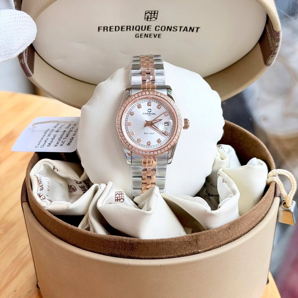 Đồng Hồ Nữ Carnival 8131L2-CH-T Dây Demi Vàng Hồng Mặt Trắng Viền Đính Đá Size 31mm Quartz Japan