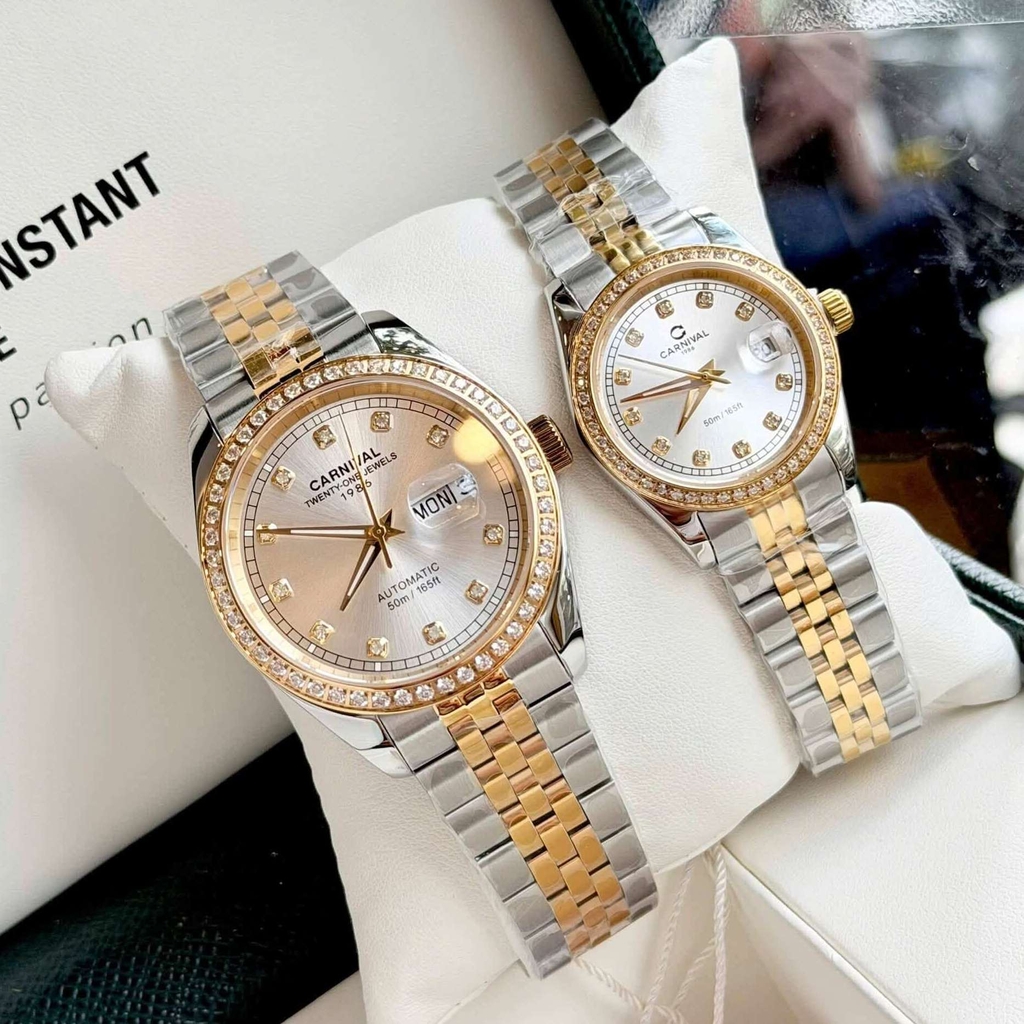 Đồng Hồ Nữ Carnival 8131L2-CV-T Dây Demi Vàng Gold Mặt Trắng Viền Đính Đá Size 31mm Quartz Japan