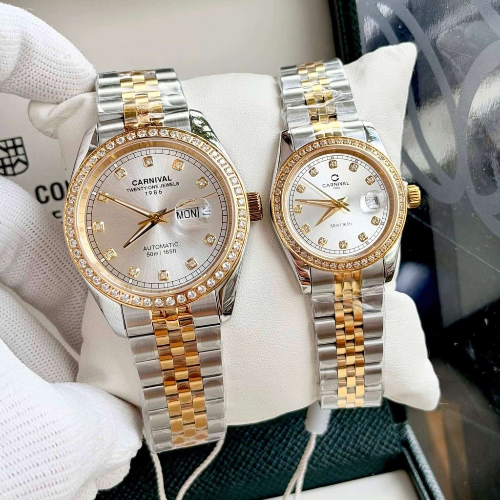 Đồng Hồ Nữ Carnival 8131L2-CV-T Dây Demi Vàng Gold Mặt Trắng Viền Đính Đá Size 31mm Quartz Japan