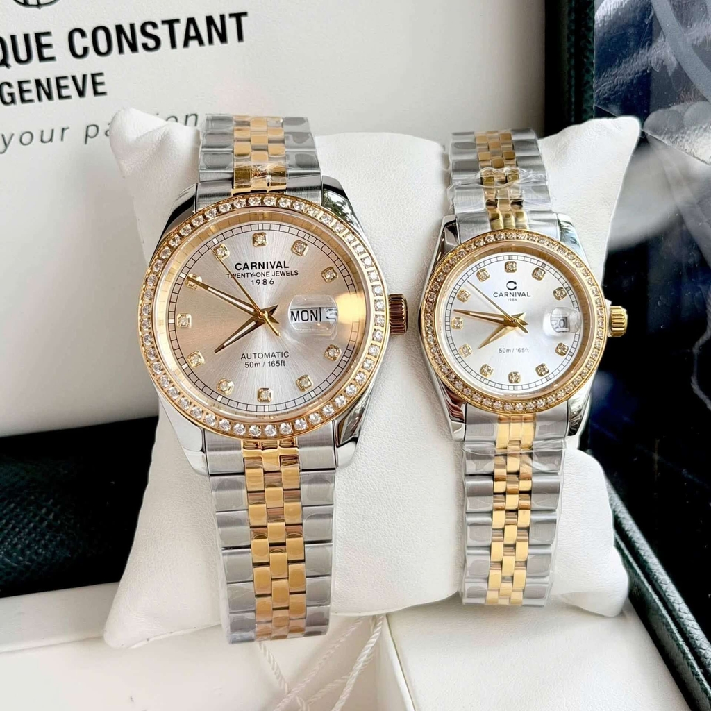 Đồng Hồ Nữ Carnival 8131L2-CV-T Dây Demi Vàng Gold Mặt Trắng Viền Đính Đá Size 31mm Quartz Japan