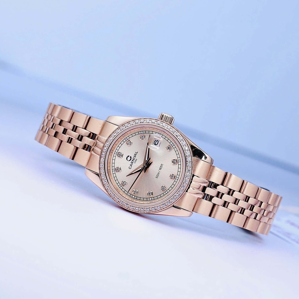 Đồng Hồ Nữ Carnival 8131L2-VH-NN Dây Thép Vàng Hồng Viền Đính Đá Size 31mm Quartz Japan