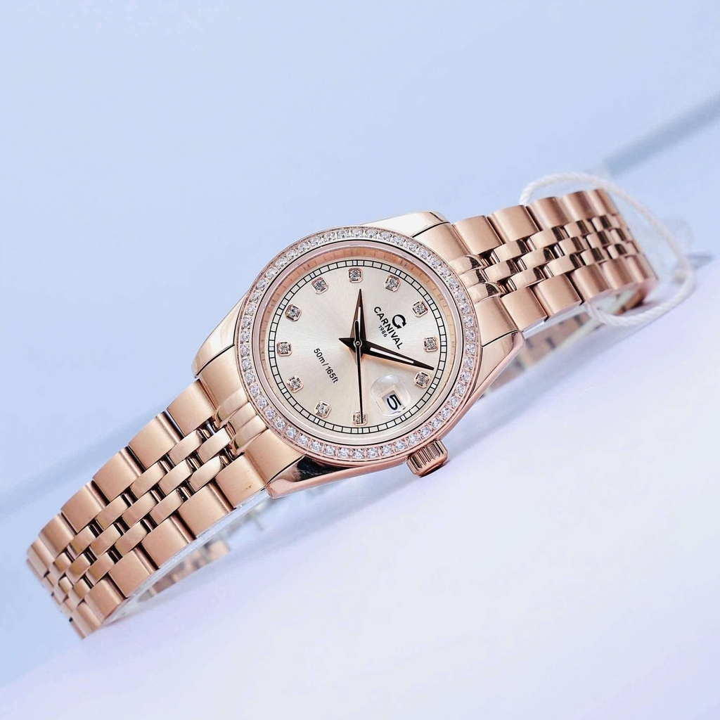Đồng Hồ Nữ Carnival 8131L2-VH-NN Dây Thép Vàng Hồng Viền Đính Đá Size 31mm Quartz Japan